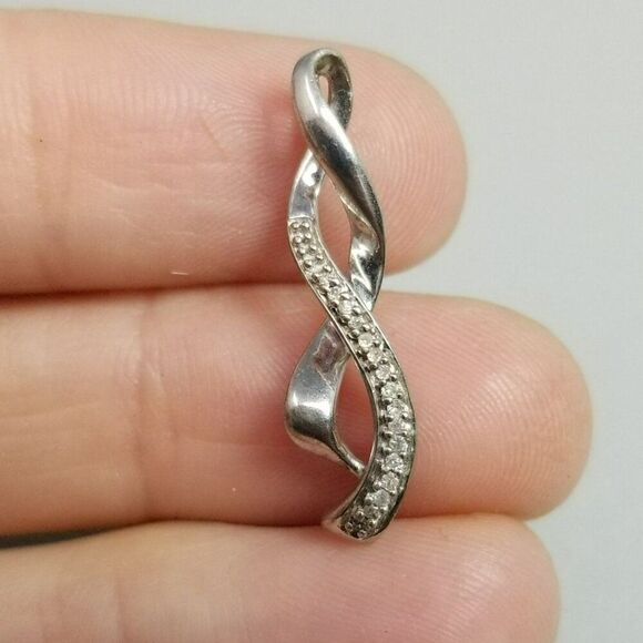 Vintage Sterling Silver and Tiny Diamond Infinity Symbol Pendant Charm, Estate - Picture 1 of 8